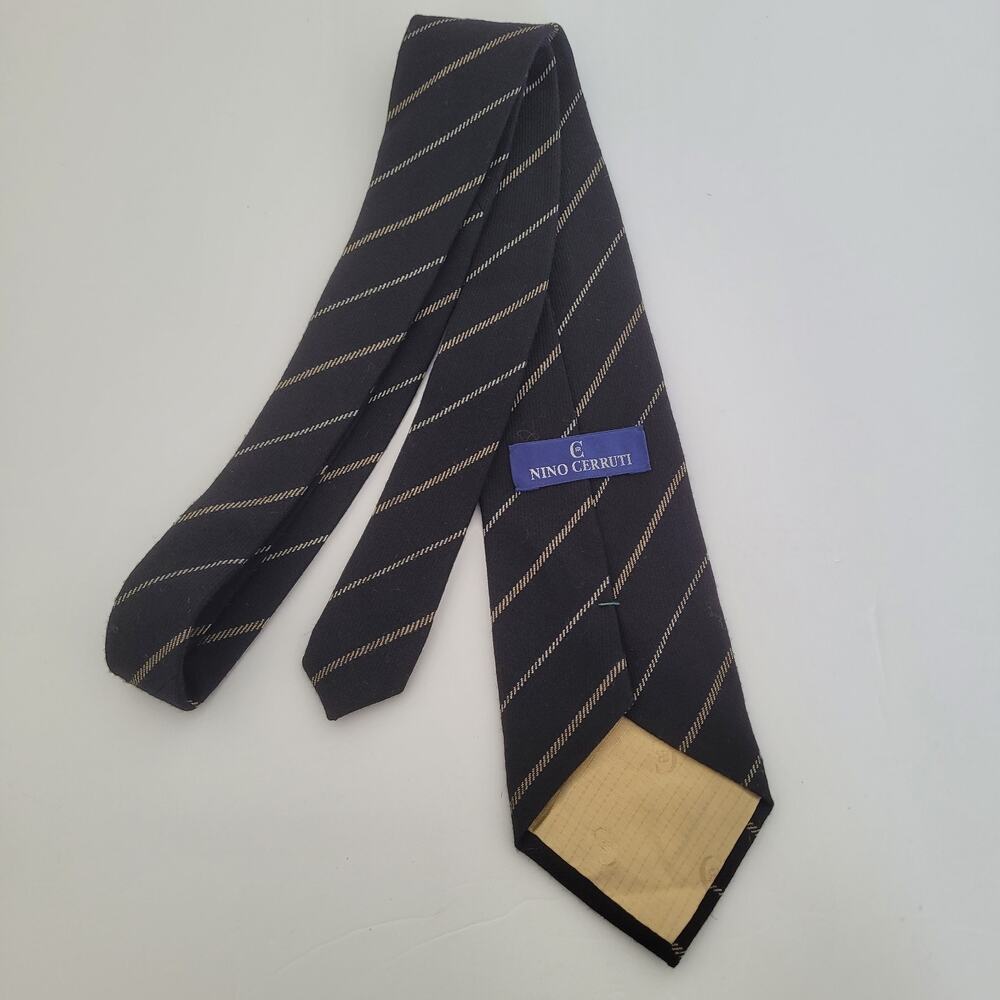 Nino Cerutti Men's Neck Tie Black Stripped Wool Designer Quality Necktie‎ - Picture 5 of 7